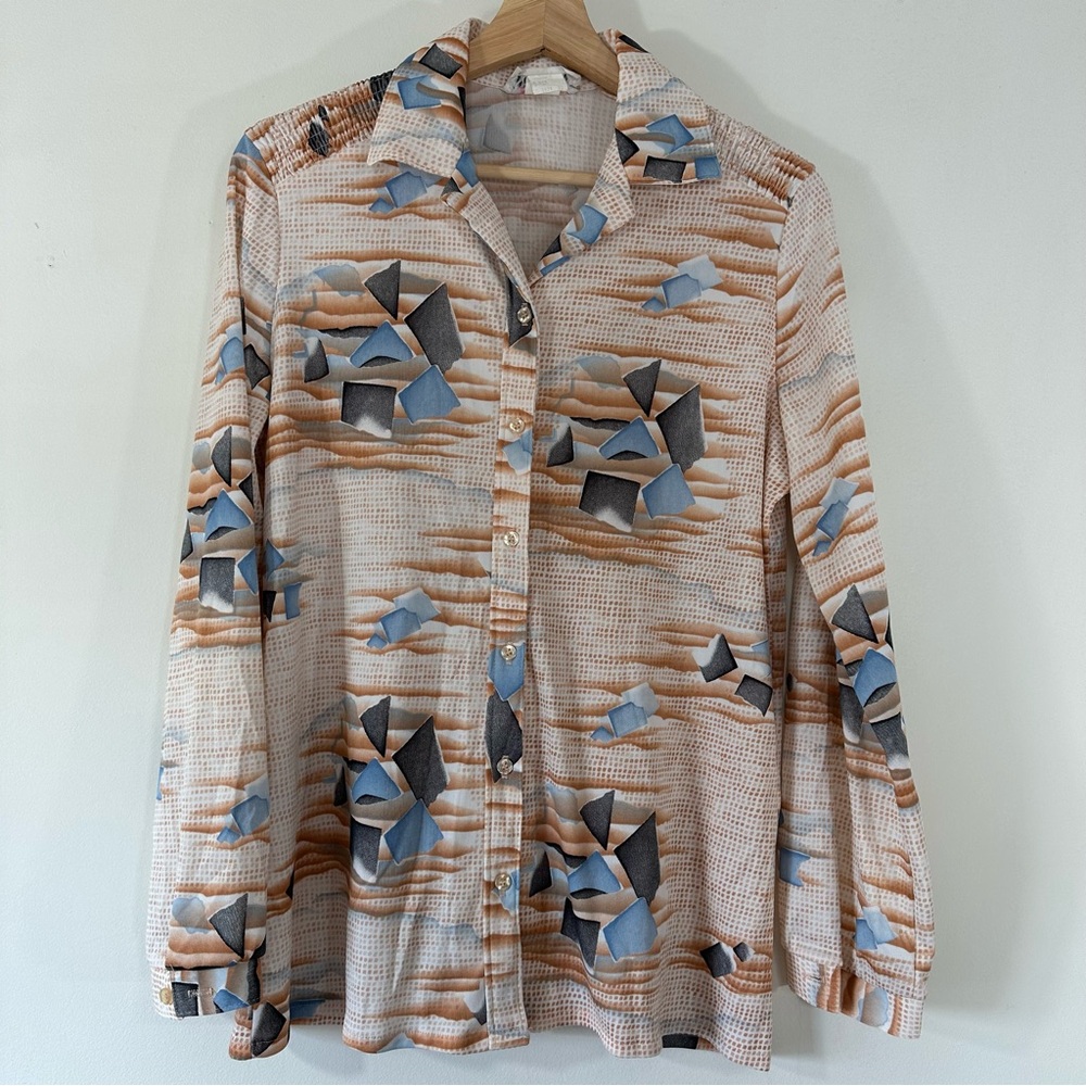 Vintage Trissi Button down graphic geometric desert Dali large 70’s